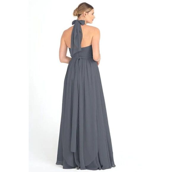 Jenny Yoo Collection Mira Convertible Strapless Silk Gown Slate Blue Womens 10 - Picture 2 of 11